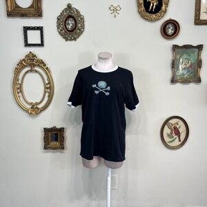 Vintage American Apparel Black Ringer T-Shirt Skull Graphic – Size L